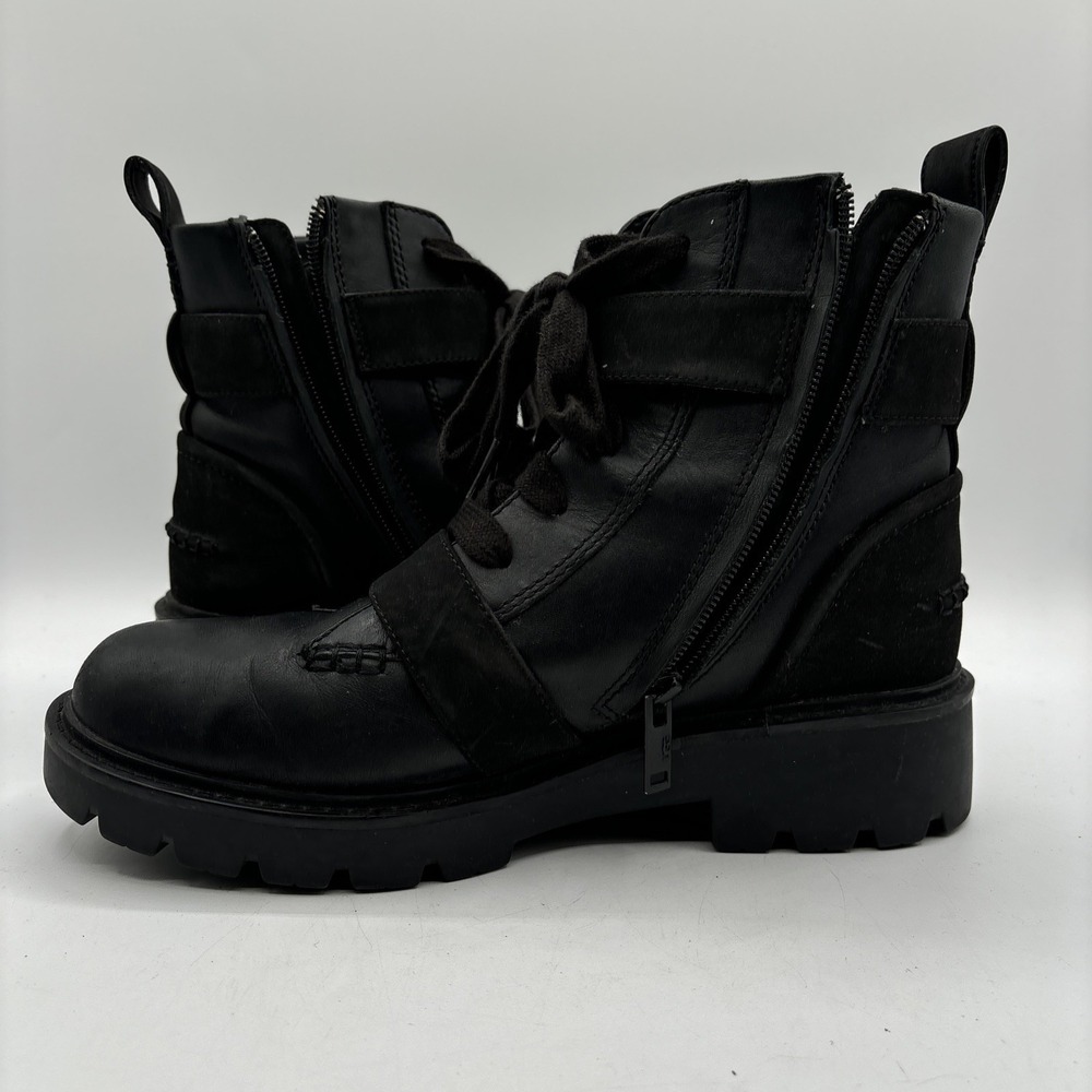 UGG Noe Combat Boots Women's Size 8.5 Black Moto Biker Chunky Leather 1104731 - Picture 6 of 12